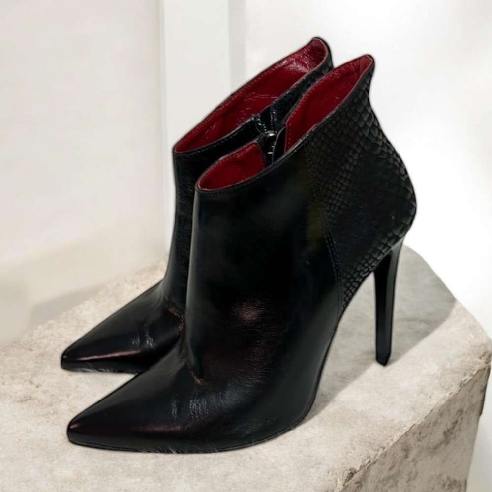 Fabio Fabrizi Black Leather Stiletto Ankle‎ Boots Size 6.5/37 A2